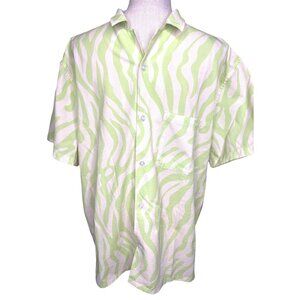 Duvin Mens Lime Green Zebra Print Short Sleeve Button-Up Shirt XL